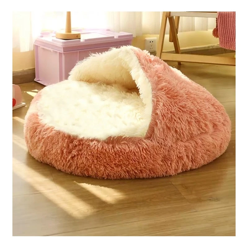 Легло за домашни любимци Edea, Тип къщичка 2в1, Дълъг косъм 65х65 cm., Тъмно розов